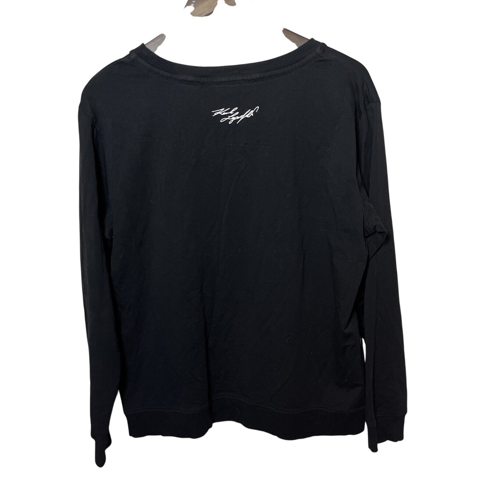 Karl Lagerfeld Paris Gold Glitter Face Top Long Sleeve Large Jersey Knit - Picture 2 of 8
